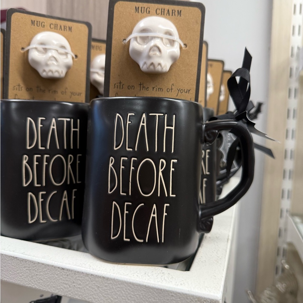 Rae Dunn Black Death Before Decaf Mug Dining - Picture 1 of 2